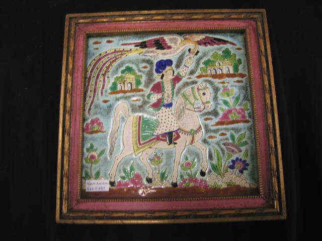 Appraisal: Longwy French Art Pottery Tile rider on horseback bird of