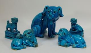 Appraisal: Chinese Porcelain Blue Turquoise Dog Figures CHINA TH CENTURY A