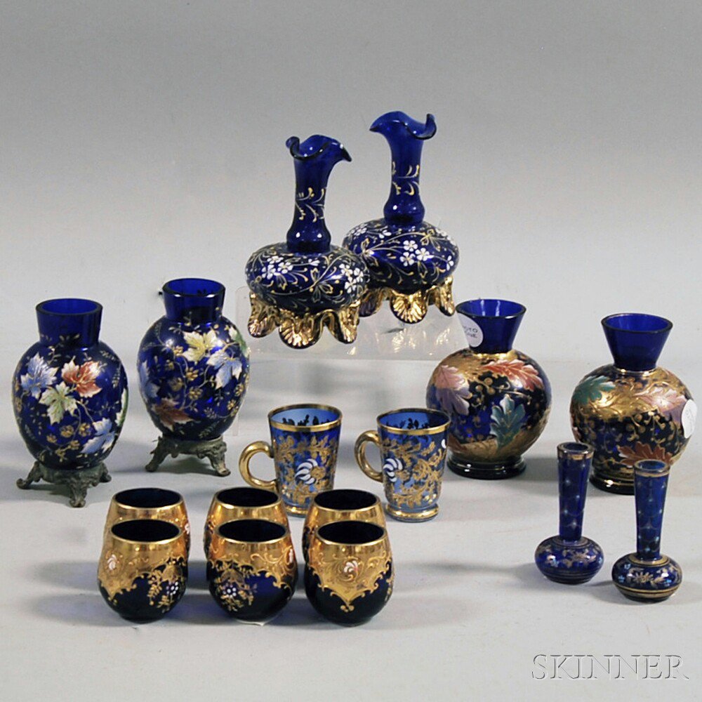 Appraisal: Eight Pairs of Moser-type Cobalt Glass Items late th early