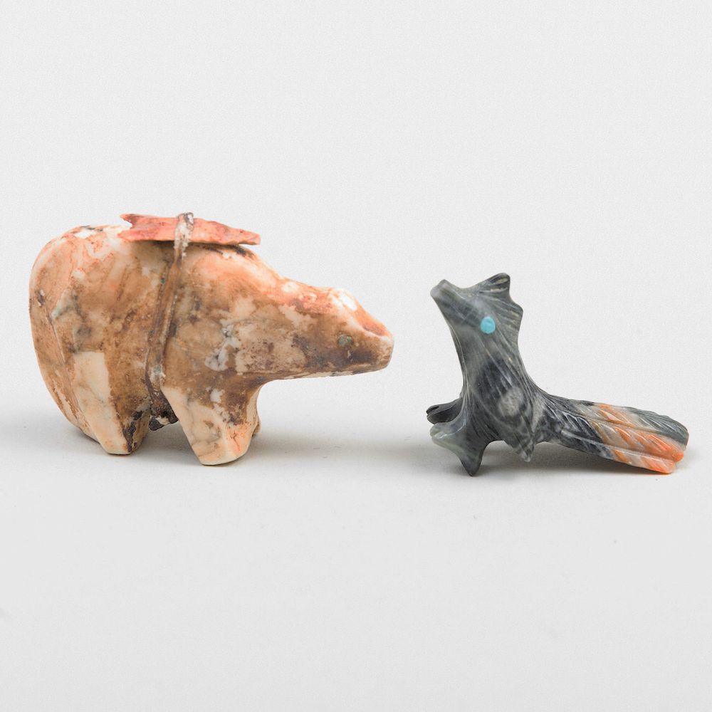 Appraisal: Two Native American Carved Stone Animals Comprising a bird and