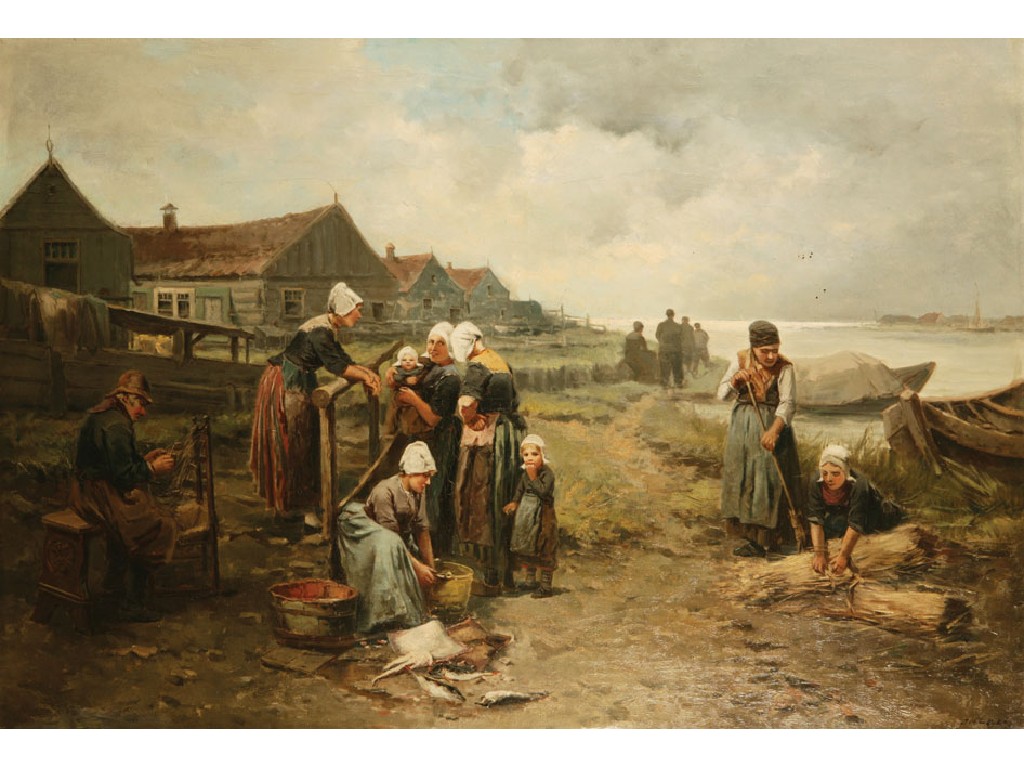 Appraisal: JOHAN MARI TEN KATE A Dutch fishing village signed oil