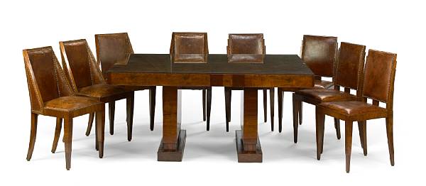 Appraisal: An Italian Art Deco burled wood dining suite s comprising