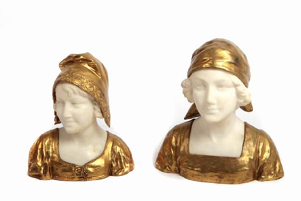 Appraisal: A group of two carved marble and gilt bronze busts