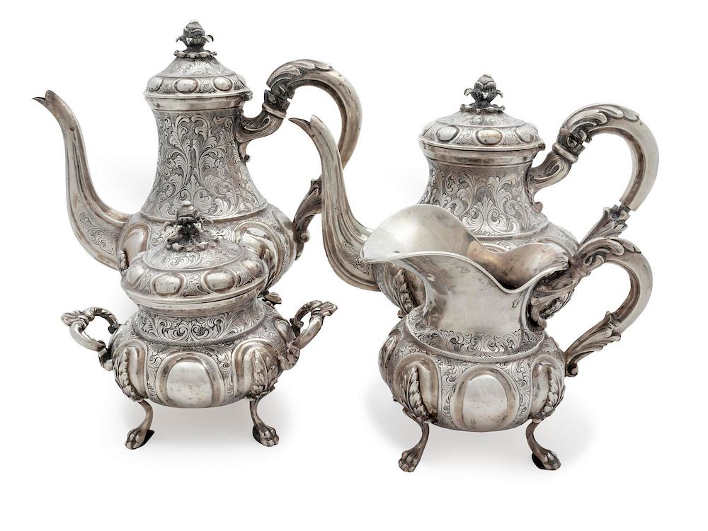 Appraisal: A German Silver Four Piece Tea and Coffee ServiceHeight of