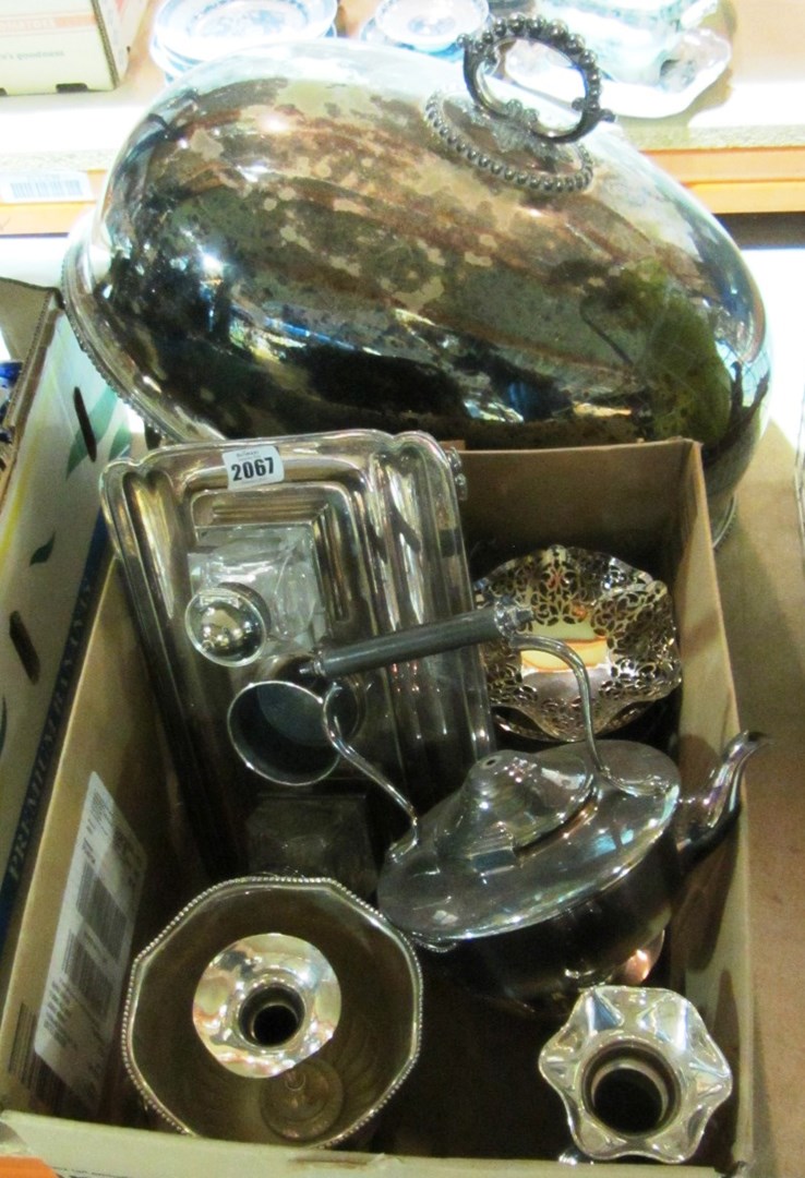 Appraisal: A quantity of silver plate including an inkstand meat covers