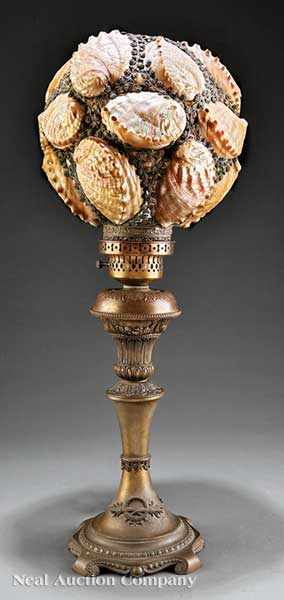 Appraisal: An Antique American Gilt Metal and Abalone Shell-Mounted Lamp th