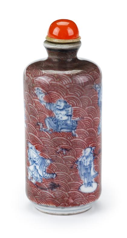 Appraisal: Chinese copper red and blue underglazed porcelain snuff bottle th