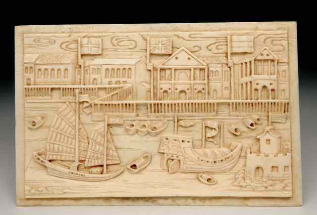 Appraisal: A CHINESE CANTON IVORY PLAQUE showing the Hongs of Canton