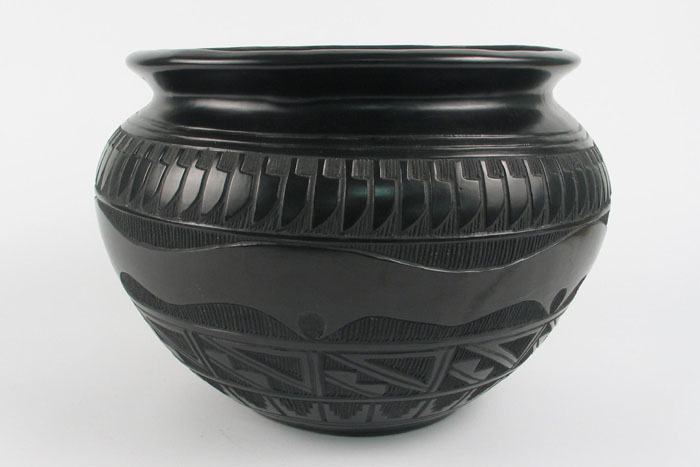 Appraisal: NAVAJO BLACK ON BLACK LARGE POTTERY BOWL A very traditional