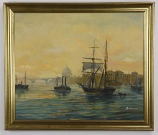 Appraisal: Early th c Continental O c ships in harbor signed