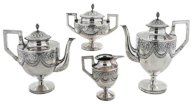 Appraisal: German Four Piece Sterling Tea Service th century urn forms