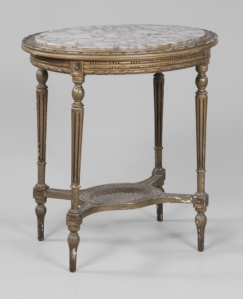 Appraisal: Louis XVI Style Marble-Top Parlor Table th century oval variegated