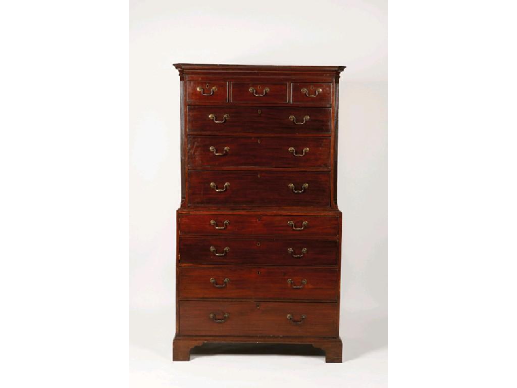 Appraisal: A GEORGE III MAHOGANY CHEST ON CHEST the upper section