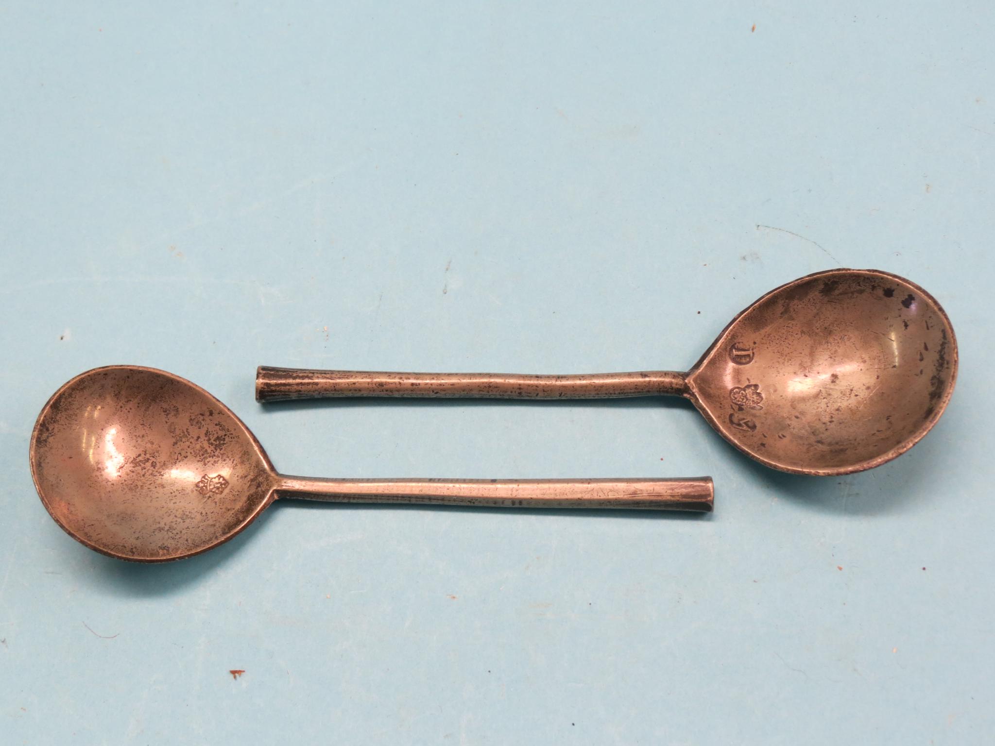 Appraisal: Two mid- th century Dutch pewter slip-top spoons large bowls