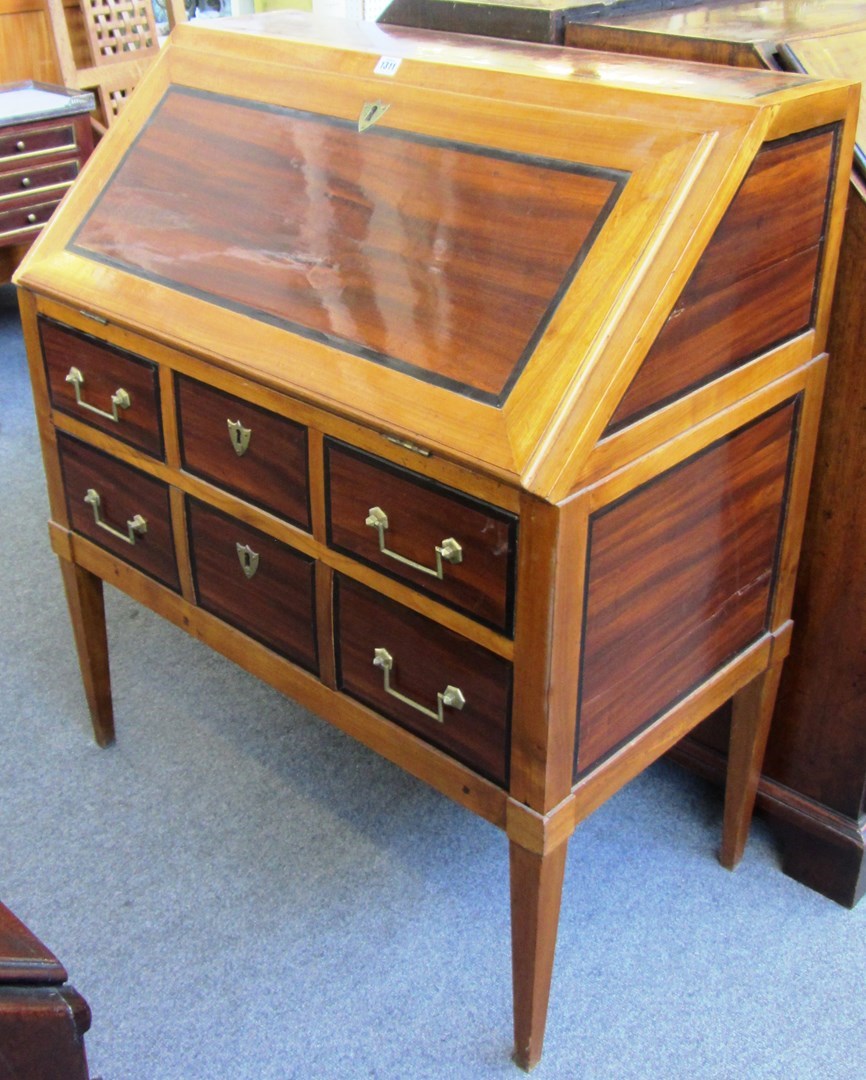 Appraisal: A Louis XVI cherrywood mahogany and ebony bureau the fall