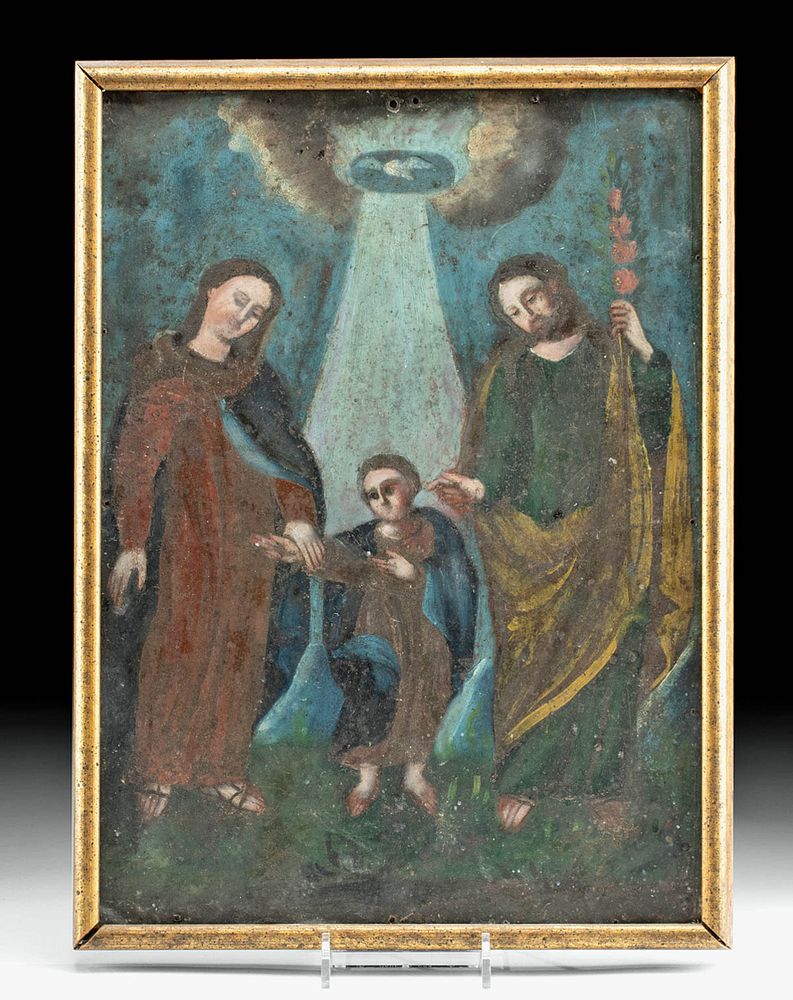 Appraisal: Framed Antique Mexican Tin Retablo - Sagrada Familia Latin America