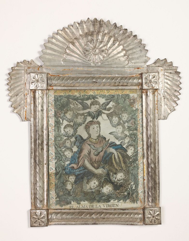 Appraisal: Tin Frame with Devotional Print ca - Attributed to Santa