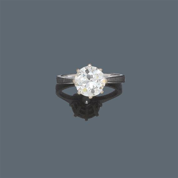 Appraisal: DIAMOND RING ca White gold Classic solitaire model set with