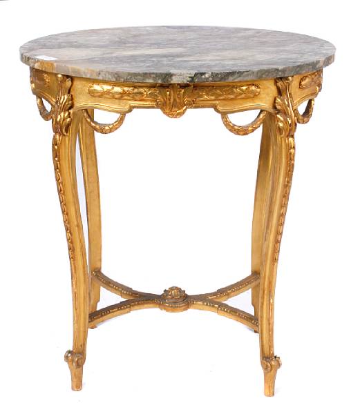 Appraisal: A Louis XV style giltwood and marble topped oval center