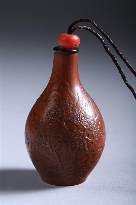 Appraisal: CHINESE GOURD SNUFF BOTTLE Daoguang mark and period Ovoid-form carved