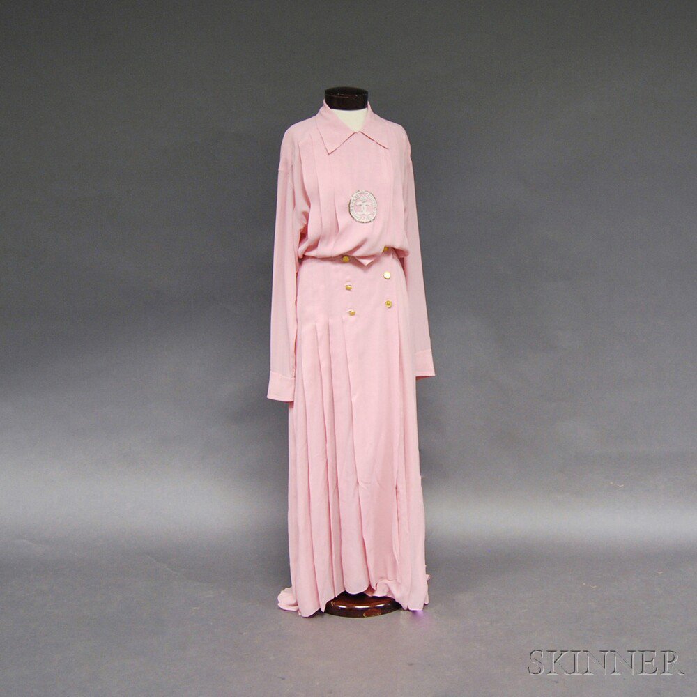 Appraisal: Chanel Blouson Silk Gown with embroidered imitation pearl interlocking CC