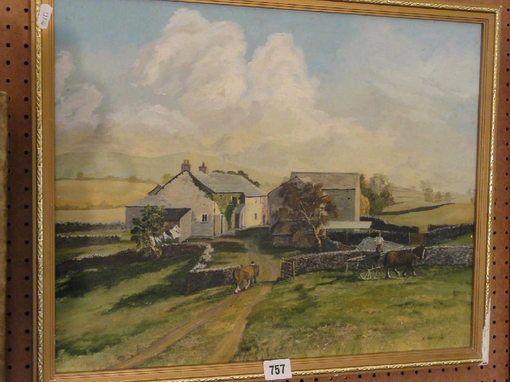 Appraisal: A oil painting on board of a farm scene with