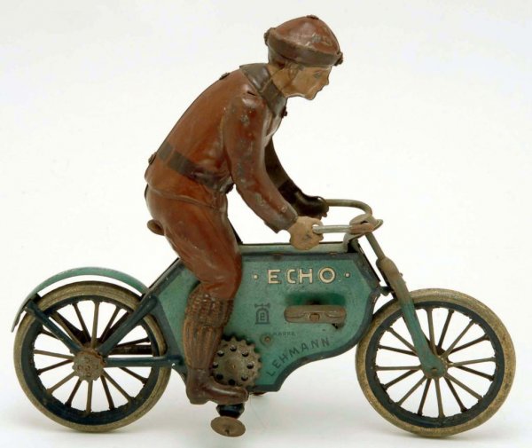 Appraisal: Tin lithographed clock work windup ECHO cyclist by Lehmann Early