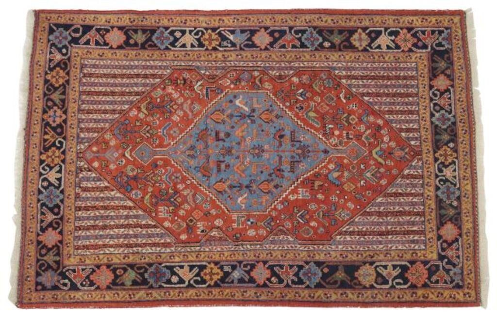 Appraisal: Hand-tied Persian Qashqai rug approx ' l ' w Provenance