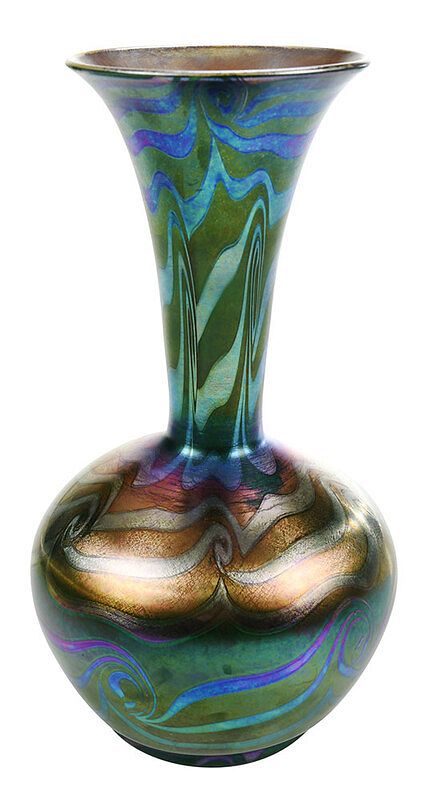 Appraisal: Durand Green King Tut Art Glass Vase American th century