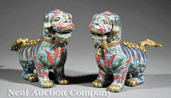 Appraisal: A Pair of Chinese Cloisonn Enamel Guardian Lions late th