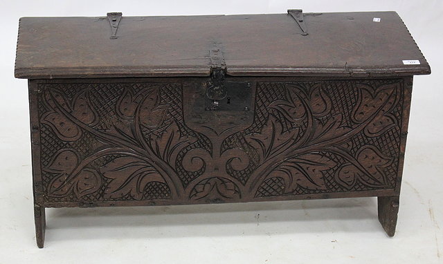 Appraisal: A LATE TH CENTURY OAK COFFER with iron mounts and