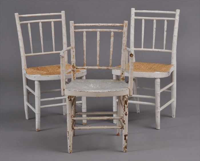 Appraisal: NEAR PAIR OF FEDERAL PAINTED BAMBOO-TURNED RUSH SEAT SIDE CHAIRS