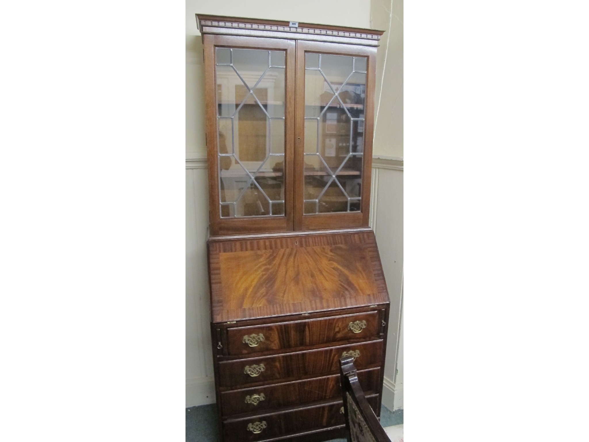 Appraisal: Reproduction mahogany bureau bookcase