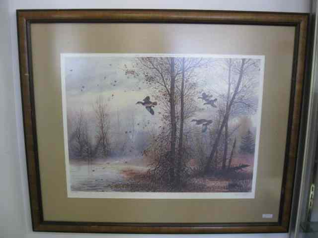 Appraisal: John L Carter Lithograph Wood ducks in flight of pencil