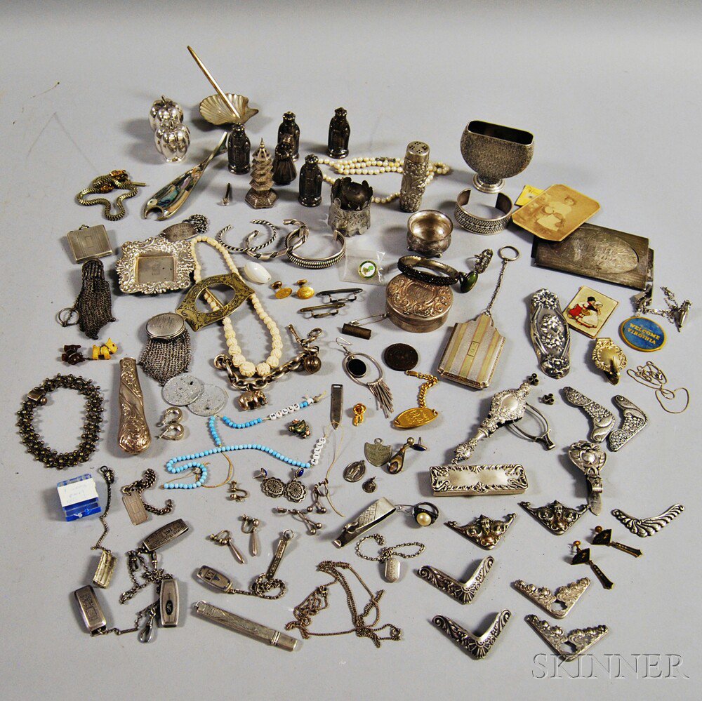 Appraisal: Miscellaneous Group of Mostly Silver Items including a mother-of-pearl bottle