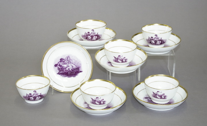 Appraisal: Good Twelve-Piece Set of Staffordshire Lavender Transfer-Printed and Gold-Banded Porcelain