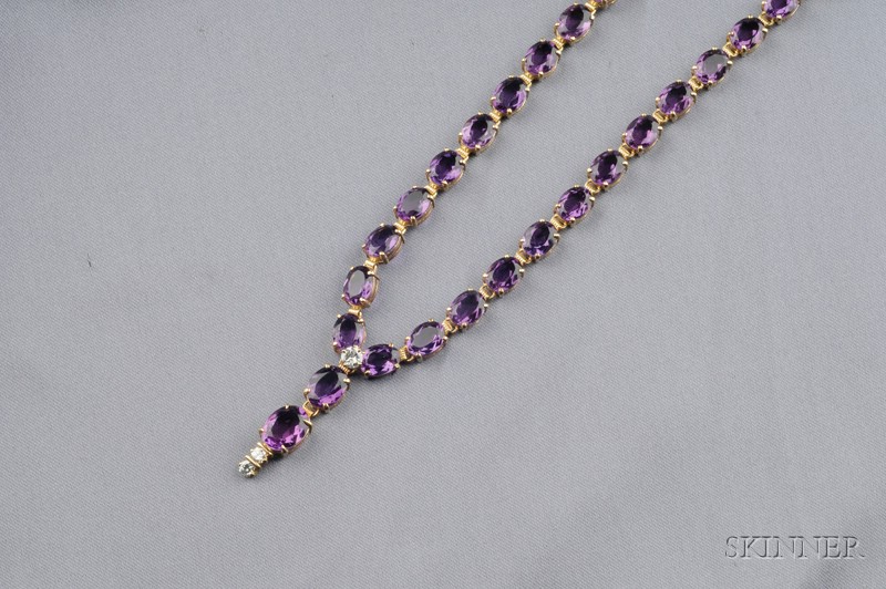 Appraisal: kt Gold Amethyst and Diamond Necklace set with oval-shape amethysts