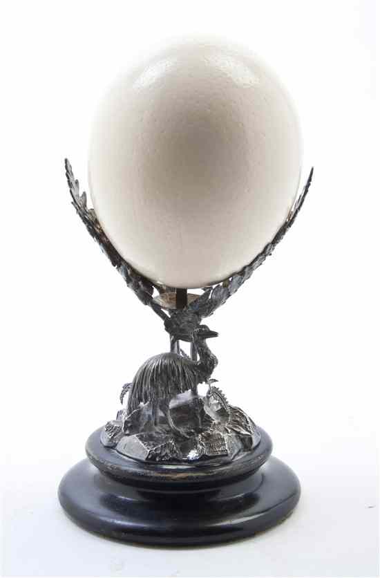 Appraisal: A Victorian Silverplate Mounted Ostrich Egg the base cast in