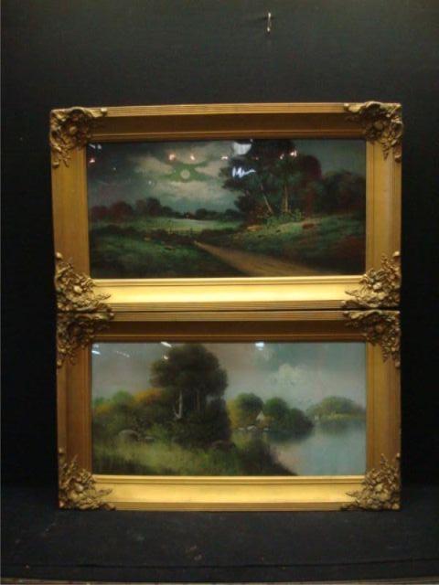 Appraisal: Two pastels of landscapes in gilt frames From Ossining NY