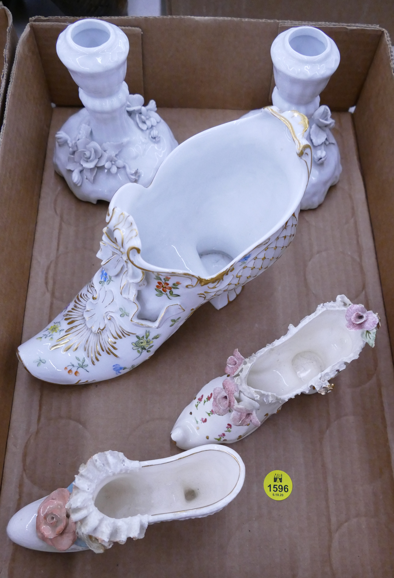 Appraisal: Box Antique Austrian Porcelain Shoe Etc