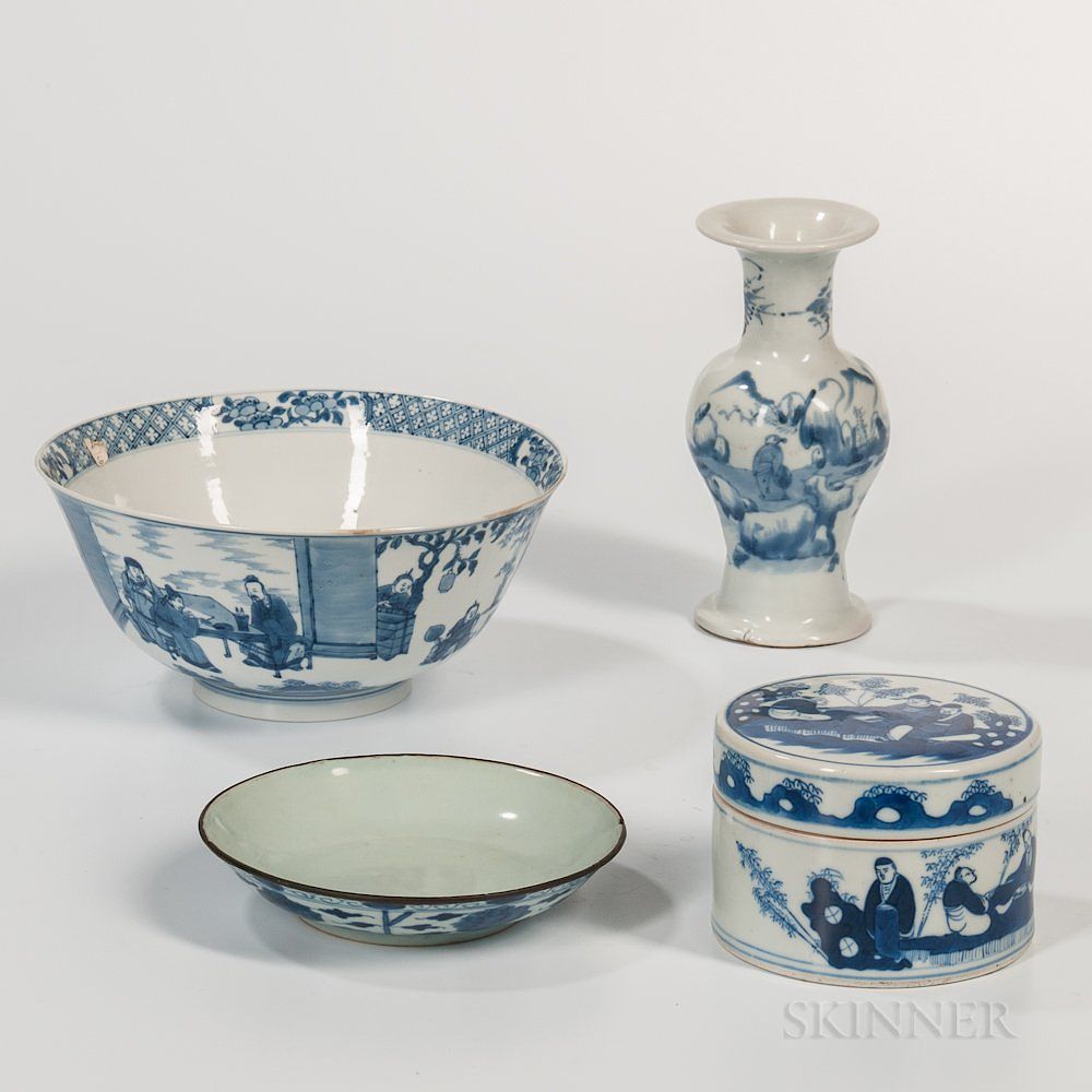 Appraisal: Four Blue and White Porcelain Items Four Blue and White