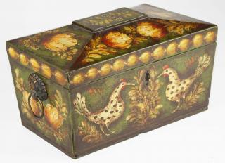 Appraisal: Peter Ompir paint decorated tea box with chickens x x