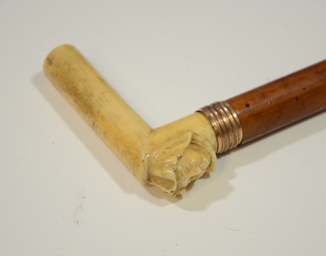 Appraisal: Continental antique walking stick cane carved Madonna bone handle long