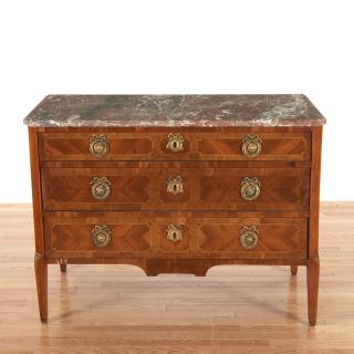 Appraisal: Louis XVI marble top parquetry commode Louis XVI marble top