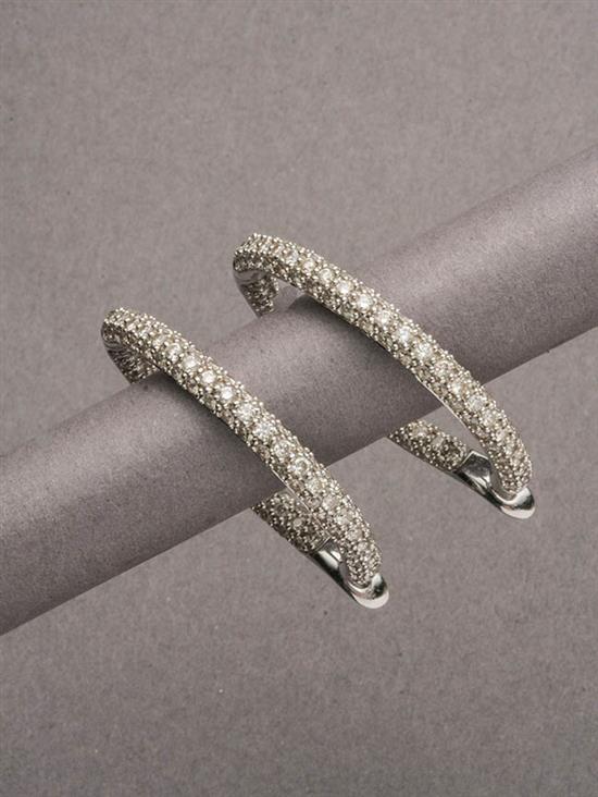 Appraisal: Pair of -Karat White-Gold and Diamond Hoop Pierced Earrings Each