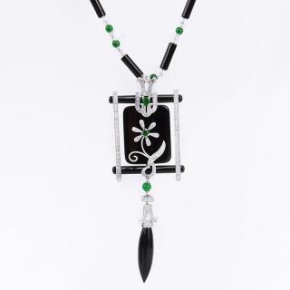 Appraisal: Art Deco style Karat White Gold Diamond Onyx and Jade