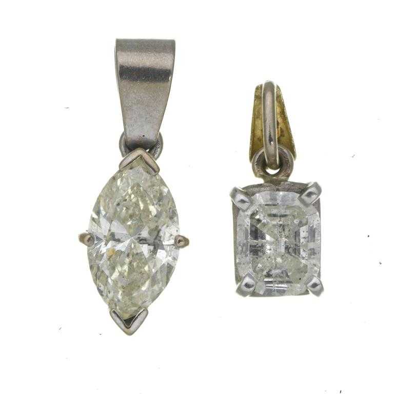 Appraisal: TWO DIAMOND PENDANTS one with a pear shaped diamond suspended