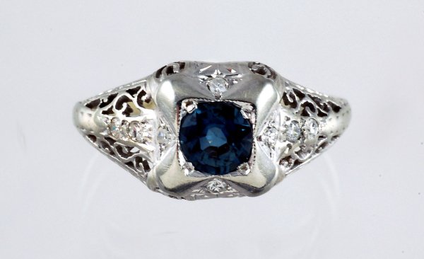 Appraisal: Filigree ring in approx K white gold Single round sapphire