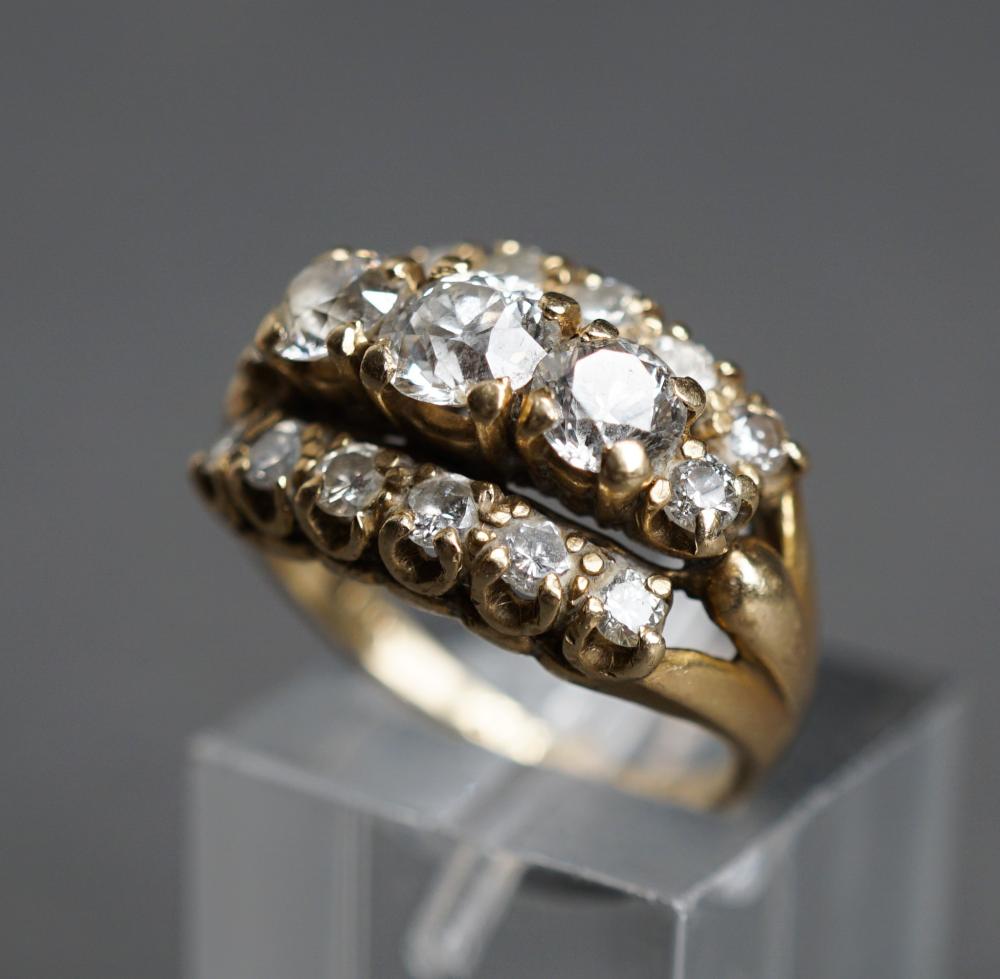 Appraisal: -Karat Yellow-Gold and Diamond Ring The three main diamonds weighing