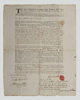 Appraisal: Three Colonial American documents partly printed deed quot John Lawrence